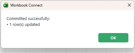 A dialog confirming that the commit completed successfully